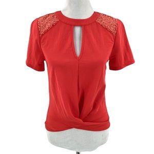 Adelyn Rae Red Twist Front Keyhole Top